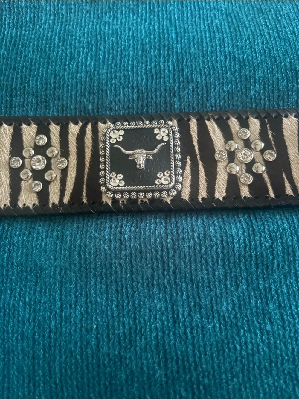 Black Studded Belt with Rhinestone Cross Buckle